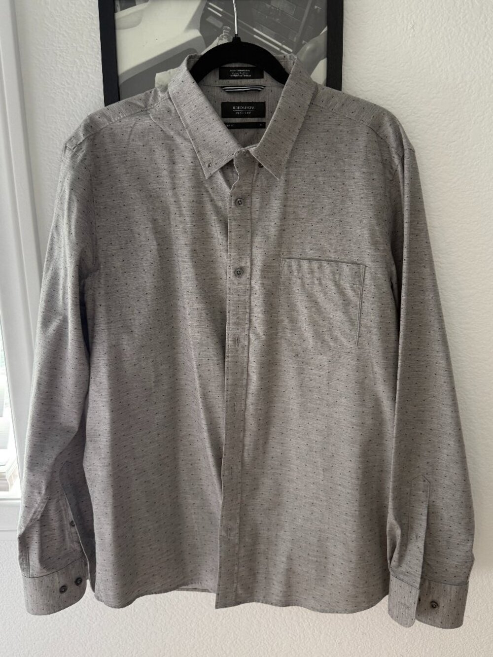 Nordstrom Men’s Shop Trim Fit Gray Micro Dot Button Down Shirt Large